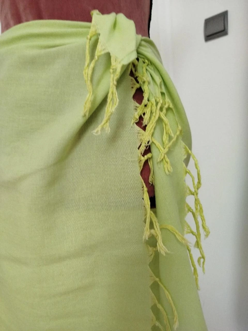 💚 Lime green tied skirt/paréo with fringes – summer style, Women's Size S / 36 – photo 5